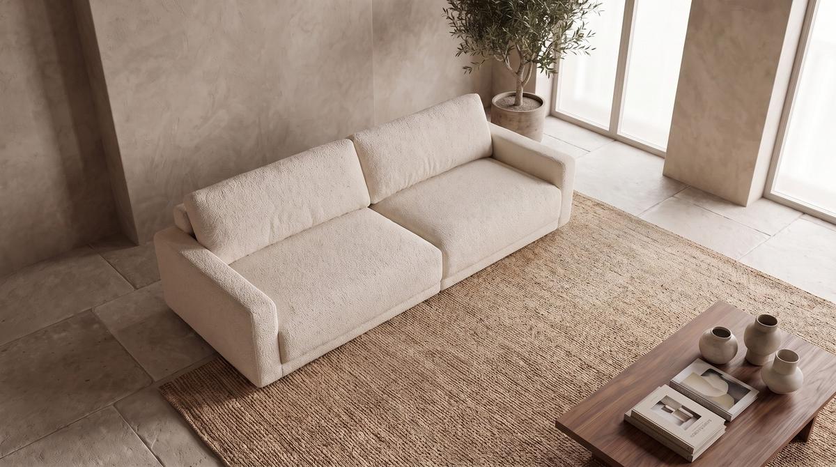 SOFA MARLIN Beige Bouclé - Beige/Schwarz, Kunststoff/Textil (262/80/100cm) - KAWOLA