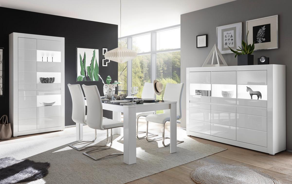 VITRINE Hochglanz weiß, mit weiß oder grau, Vitrinenschrank 100 x 200 cm, Soft-Close - Weiß Hochglanz/Weiß, Glas/Holzwerkstoff (100/198/35cm) - Furn.Design