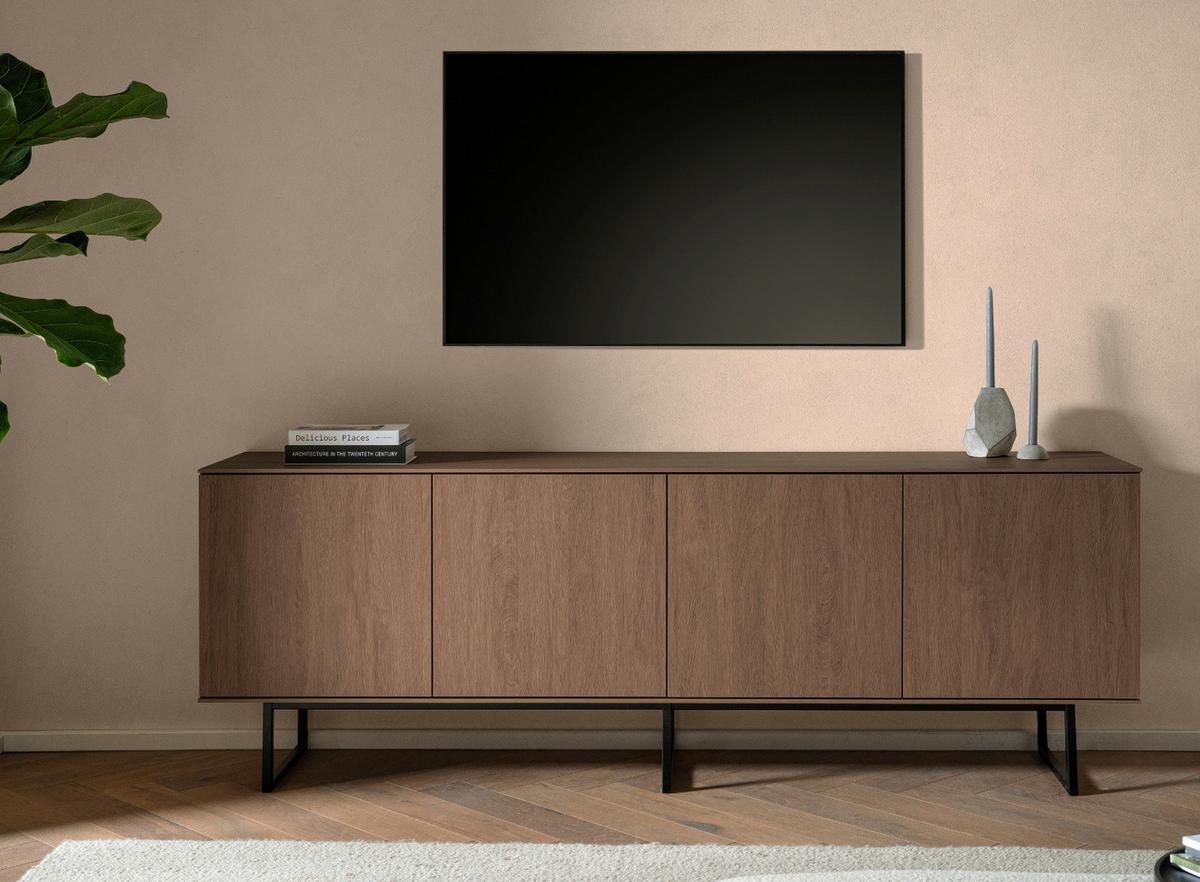 TV-LOWBOARD Nussbaum 200 x 70 cm, TV Unterteil mit Push-to-Open und Komforthöhe - Nussbaumfarben/Schwarz, Holzwerkstoff/Metall (200/70/40cm) - Furn.Design