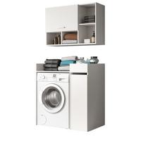 WASCHMASCHINENSCHRANK weiß Set 3-teilig 95 x 195 cm, Waschmaschinenumbau mit Stauraum - Silberfarben/Weiß, Glas/Holzwerkstoff (95/195/60cm) - Inn.Furn