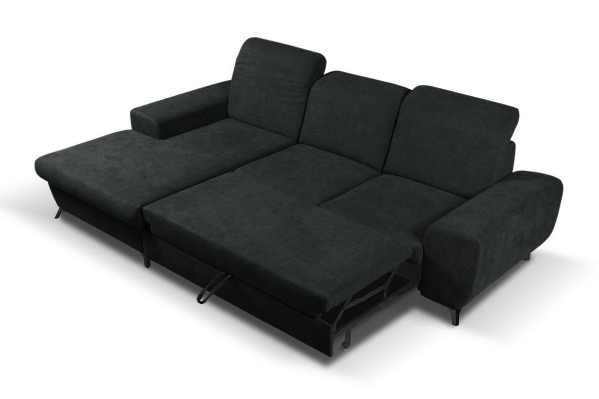 ECKSOFA LUCE L-S Anthrazit Plüsch-Stoff mit Schlaffunktion - Anthrazit, Holz (279/172cm) - MASSENO