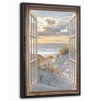 LEINWAND Bilder mit Rahmen - Ausblick - Strand - Dünen - Meer - Natur - 40x60 - Sandfarben, Textil (40/60cm) - MuchoWow
