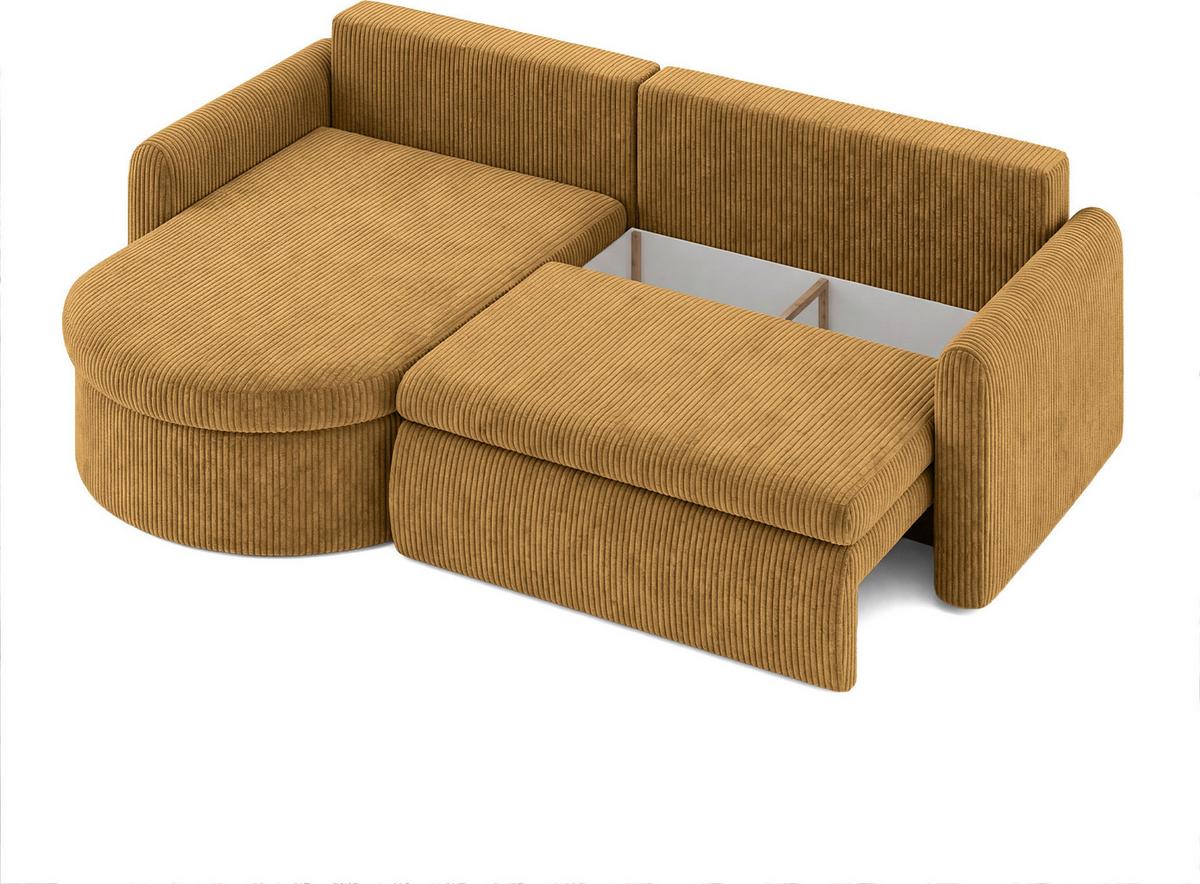 ECKSOFA Cora mit Schlaffunktion & Stauraum, Universell Rechts/Links, Senfgelb Cord Chenille 260/82/160 cm - Gelb/Schwarz, Kunststoff/Textil (250/160cm) - WFL GROUP