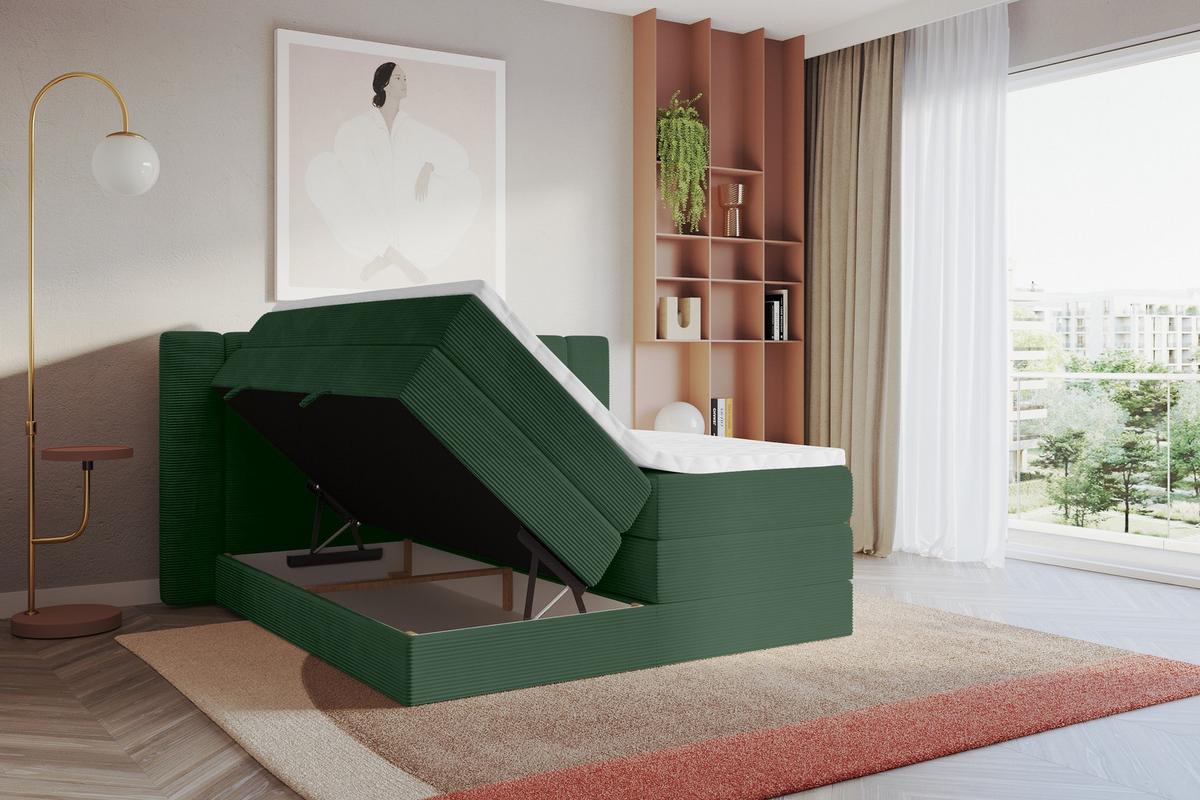 BOXSPRINGBETT mit Matratze H3/H4 - EVON KING - 180x200 cm Grün - Grün, Holzwerkstoff (180/200cm) - ALTDECOR