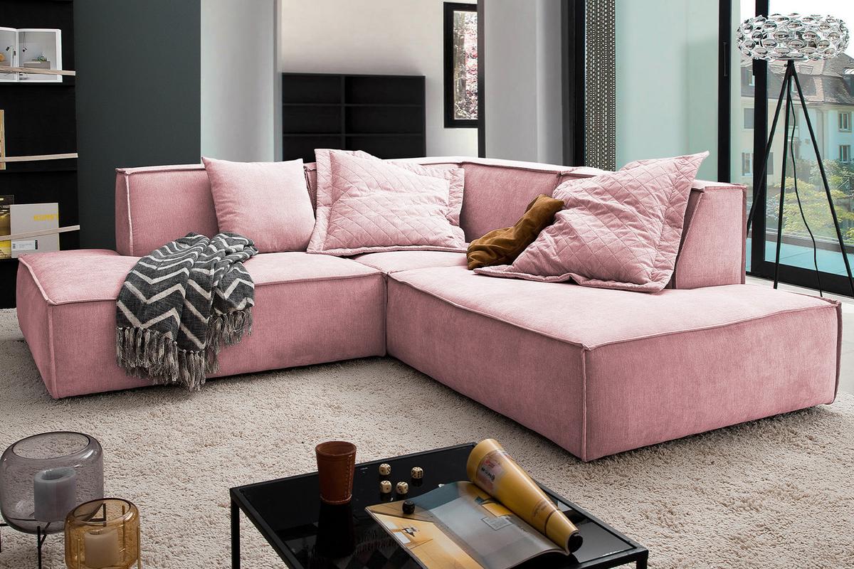 ECKSOFA SAMU Pink Webstoff - Schwarz/Rosa, Textil (226/224cm) - KAWOLA