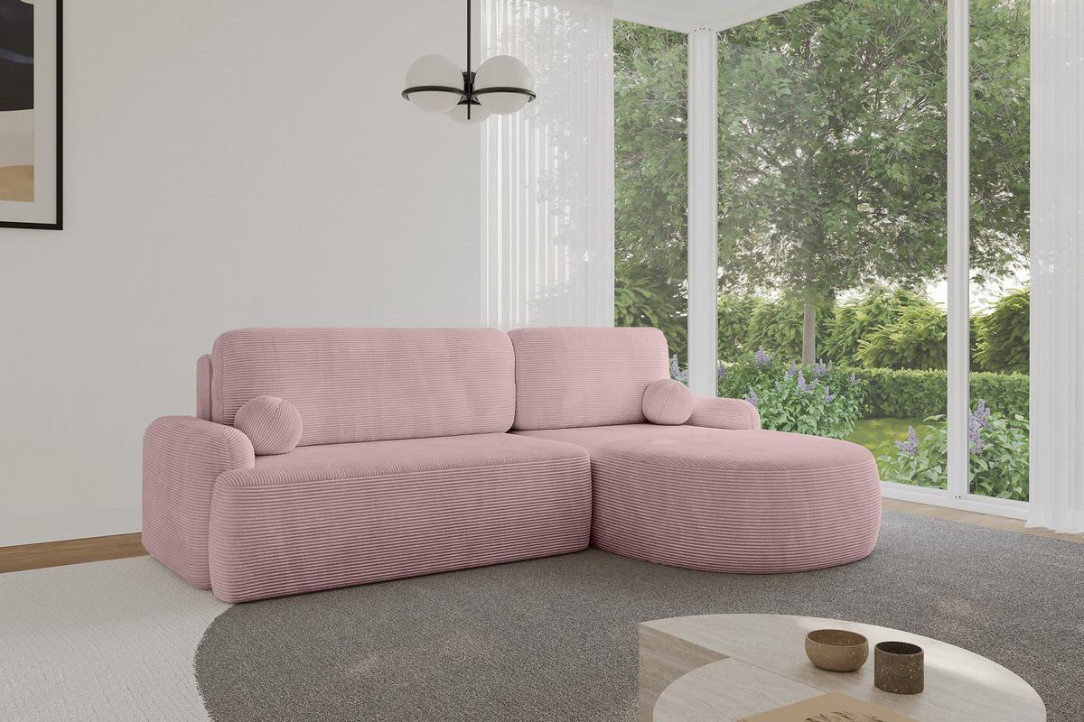 ECKSOFA mit Schlaffunktion und Bettkasten LIRA-L - 264x172x89 Rosa - Rosa, Holzwerkstoff/Textil (172/264cm) - ALTDECOR