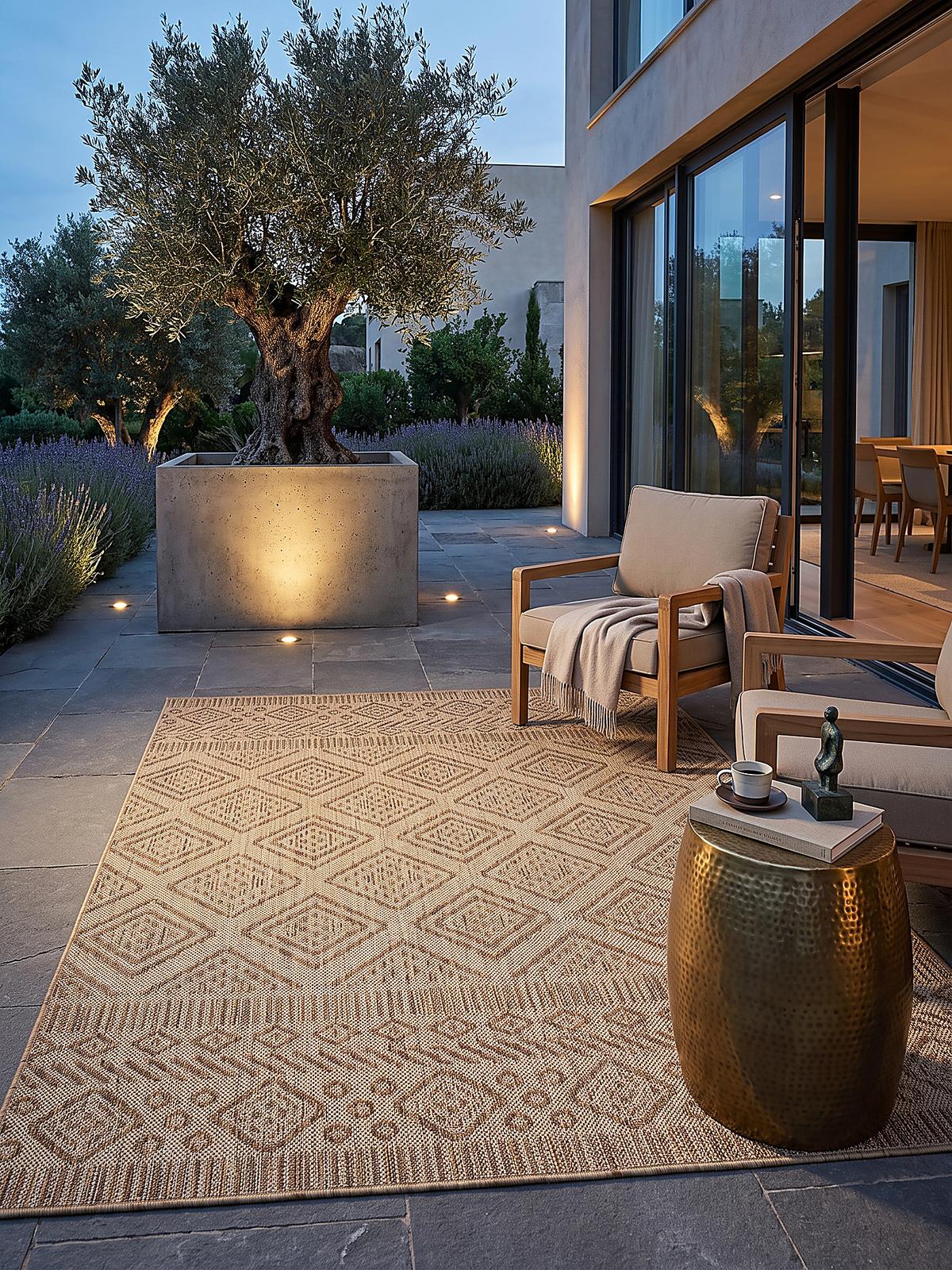 TEPPICH Flachgewebe, Outdoor, Fußbodenheizung-geeignet, mit Rautenmuster, VIGOLENO in Beige-Braun, 120 x 160 cm - Beige, Textil (120/160cm) - KADIMA DESIGN