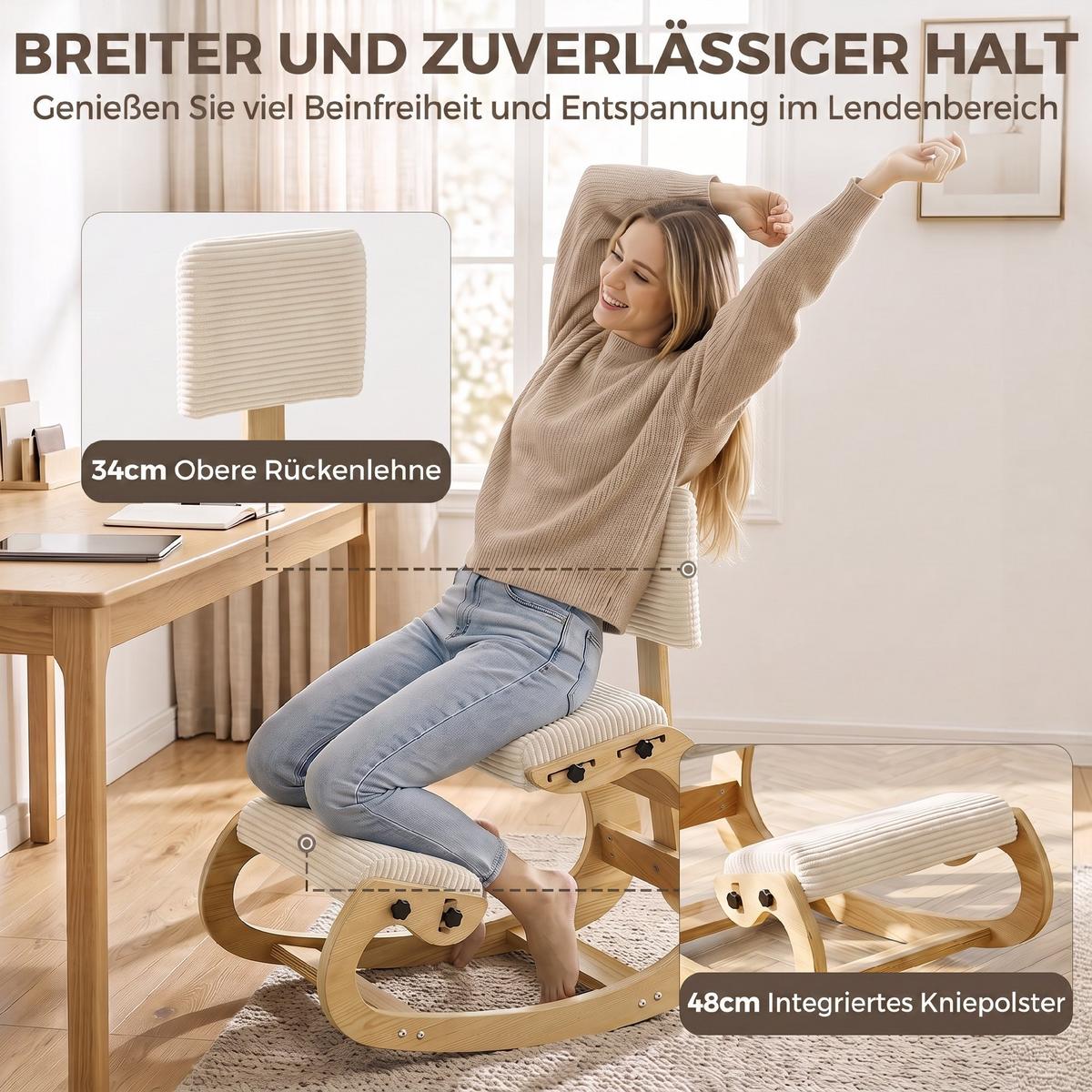 KNIESTUHL Cord Birken-Sperrholz Cremeweiß - Creme, Textil (54/86/98cm) - HOMCOM
