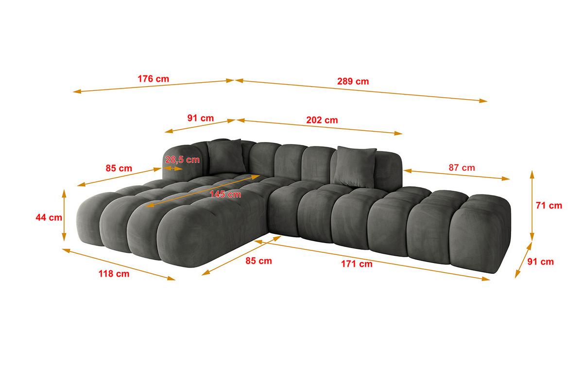 ECKSOFA Ottomane Links OLEA-L2 - 289x176x71 cm Anthrazit - Anthrazit/Schwarz, Holzwerkstoff/Kunststoff (289/176cm) - ALTDECOR