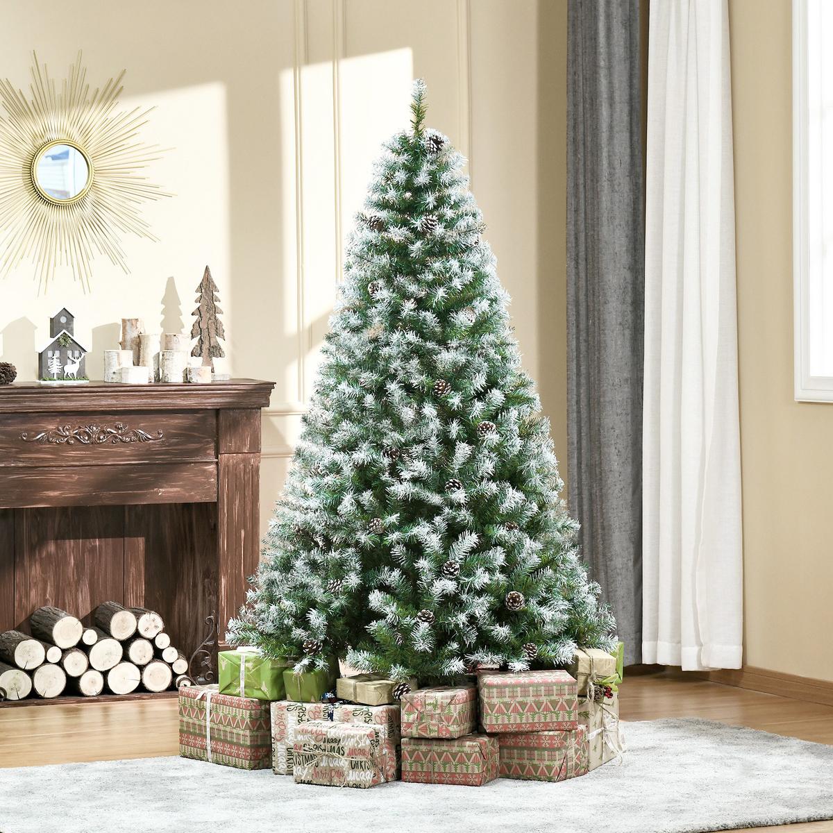 KÜNSTLICHER Weihnachtsbaum, 180 cm Christbaum mit Kunstschnee, Indoor - Grün, Kunststoff (180cm) - HOMCOM