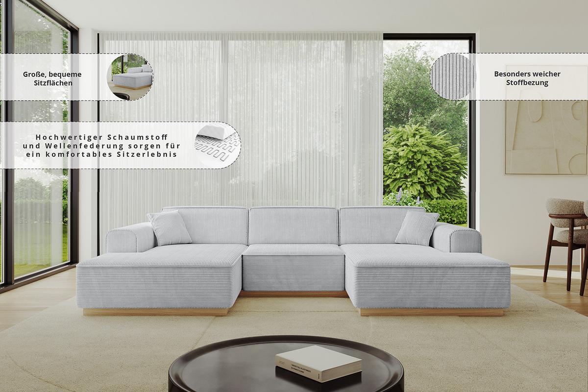 WOHNLANDSCHAFT IREA-U1-v2 - 301x165x80 cm Grau - Olivgrün, Holzwerkstoff/Textil (301/80/165cm) - ALTDECOR
