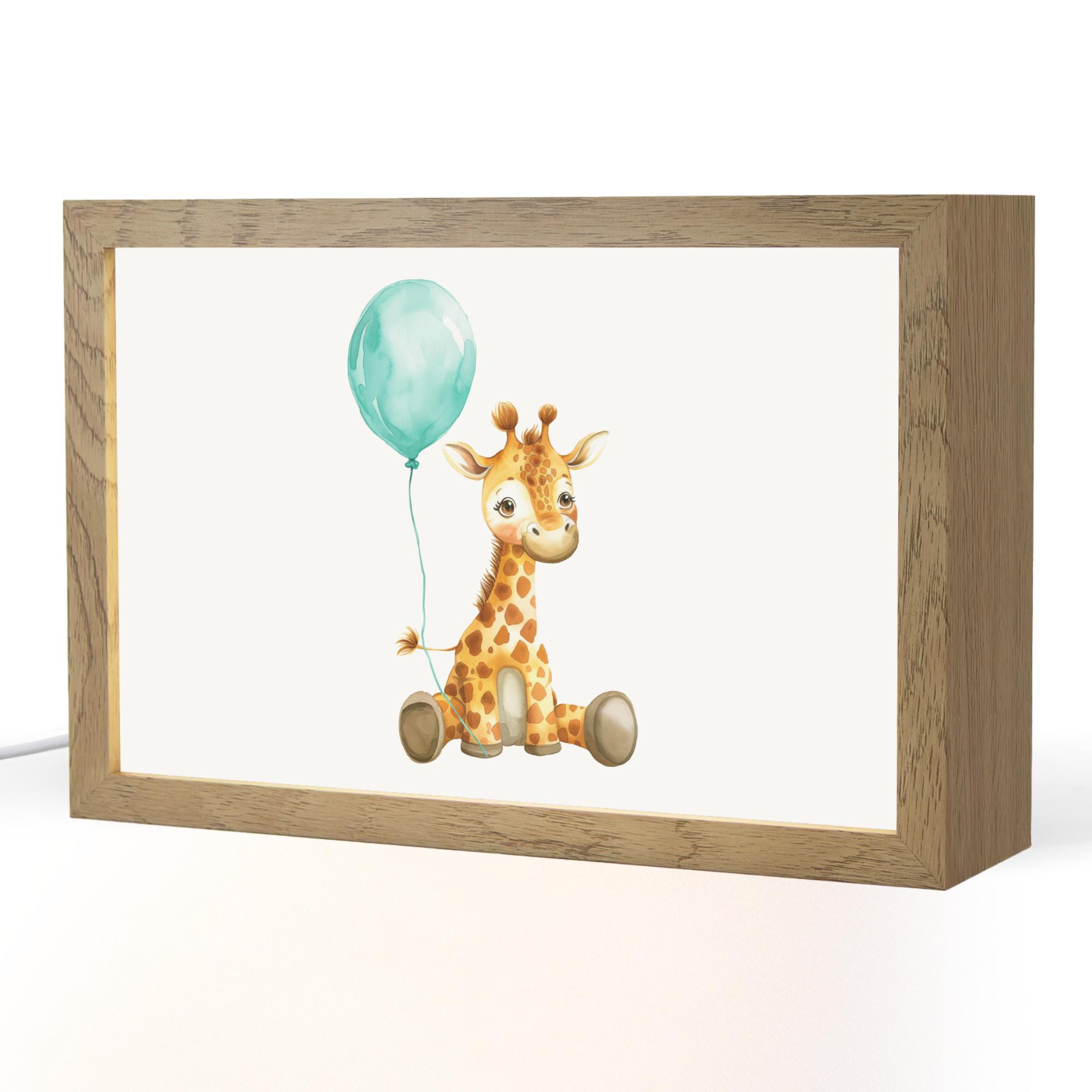 NACHTTISCHLAMPE Giraffe - Baby - Tiere - Blauer Ballon 30x20 cm - Weiß, Holzwerkstoff (8/30/20cm) - OnlyWow