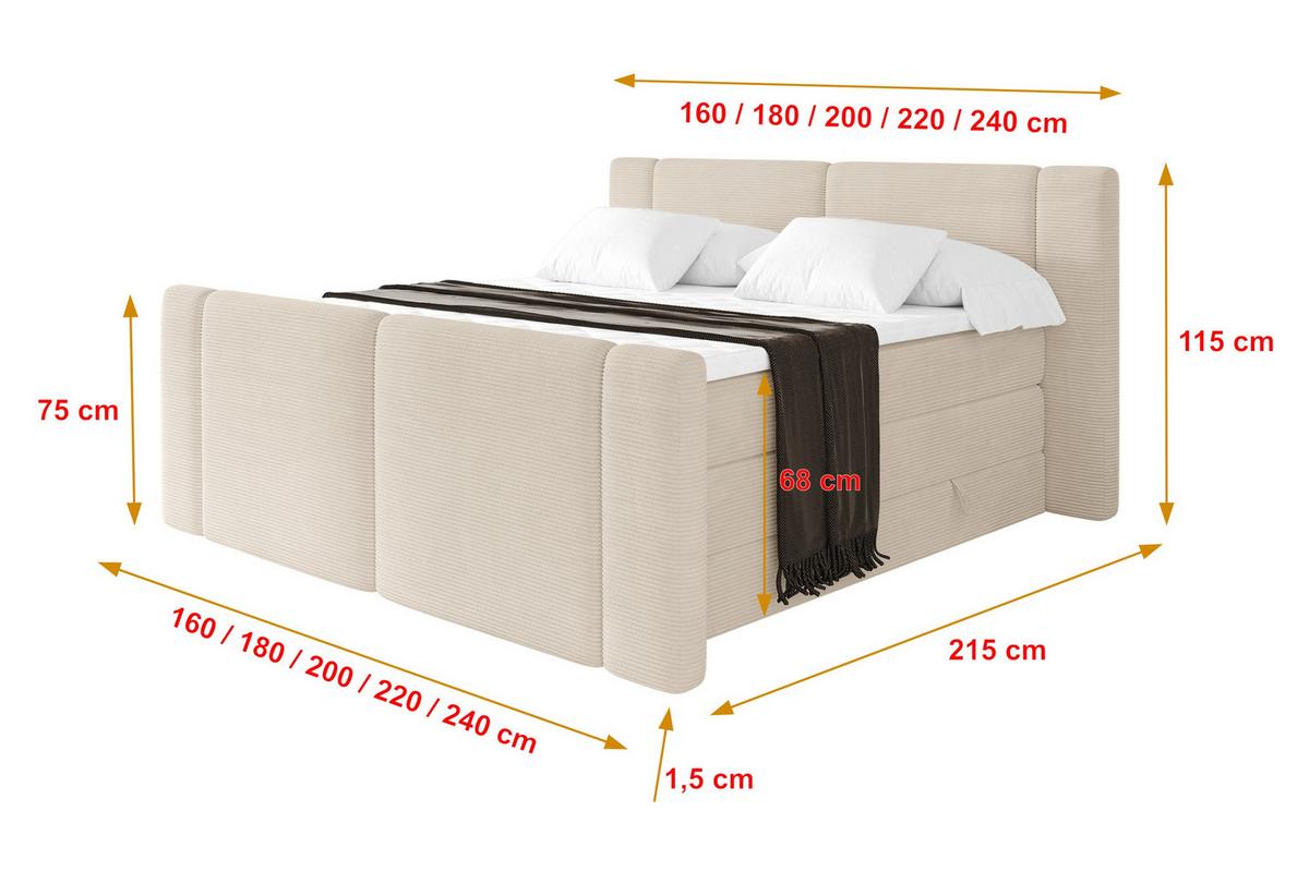BOXSPRINGBETT mit Matratze H3/H4 - EVON KING Zanozek - 180x200 cm Beige - Ecru, Holzwerkstoff (180/200cm) - ALTDECOR