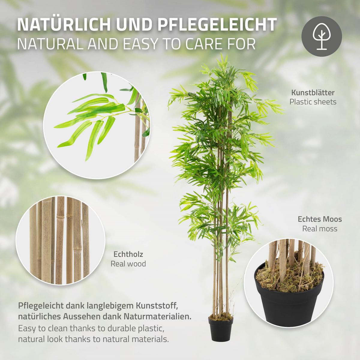 KÜNSTLICHER BAMBUS 210 cm mit Echtholzstamm - Anthrazit/Grün, Holz/Kunststoff (210cm) - ML-DESIGN