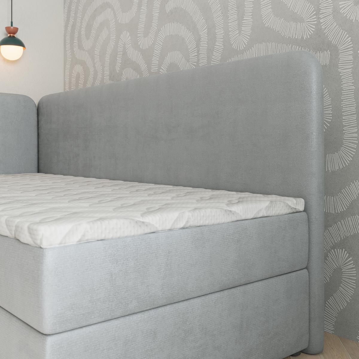BOXBETT GINA 90x200 cm mit Matratze und Topper, H2+H3 - Hellgrau - Hellgrau, Holz (90/200cm) - MASSENO