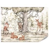 FOTOTAPETE für Kinderzimmer Waldtiere Aquarell Bär Fuchs Reh Bäume 200x140 - Beige/Orange, Papier (200/140cm) - Muralo