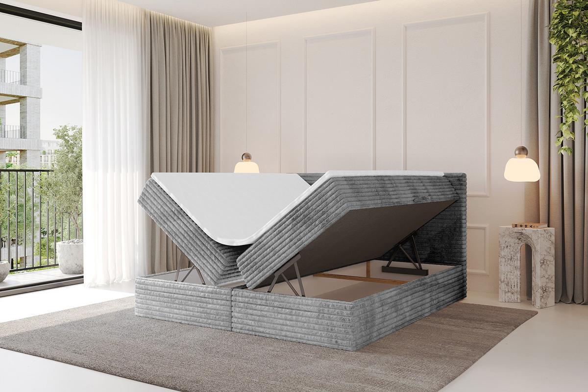 BOXBETT mit Matratze H4 und Lattenrost - TOLO-v1 - 140x200 Cord - Hellgrau - Hellgrau, Holzwerkstoff (140/200cm)
