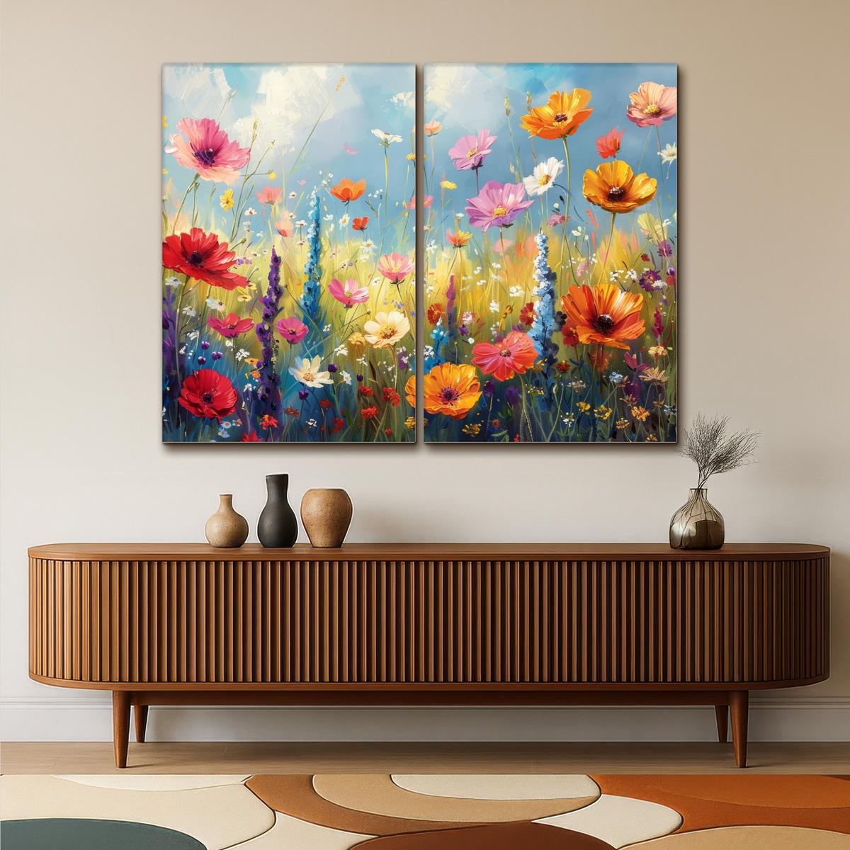 LEINWANDBILD 2er Set Blumen - Frühling - Farbenfroh - Sommerlich 160x120 cm - Orange, Textil (160/120cm) - MuchoWow