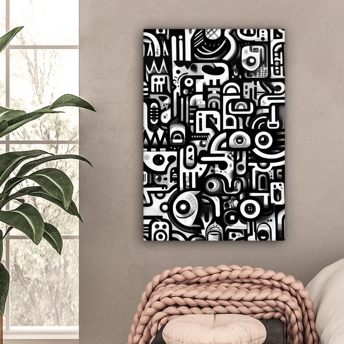 LEINWANDBILD Symbole - Abstrakt - Grafik - Schwarz Wanddeko Schlafzimmer 60x90 cm - Schwarz, Textil (60/90cm) - MuchoWow