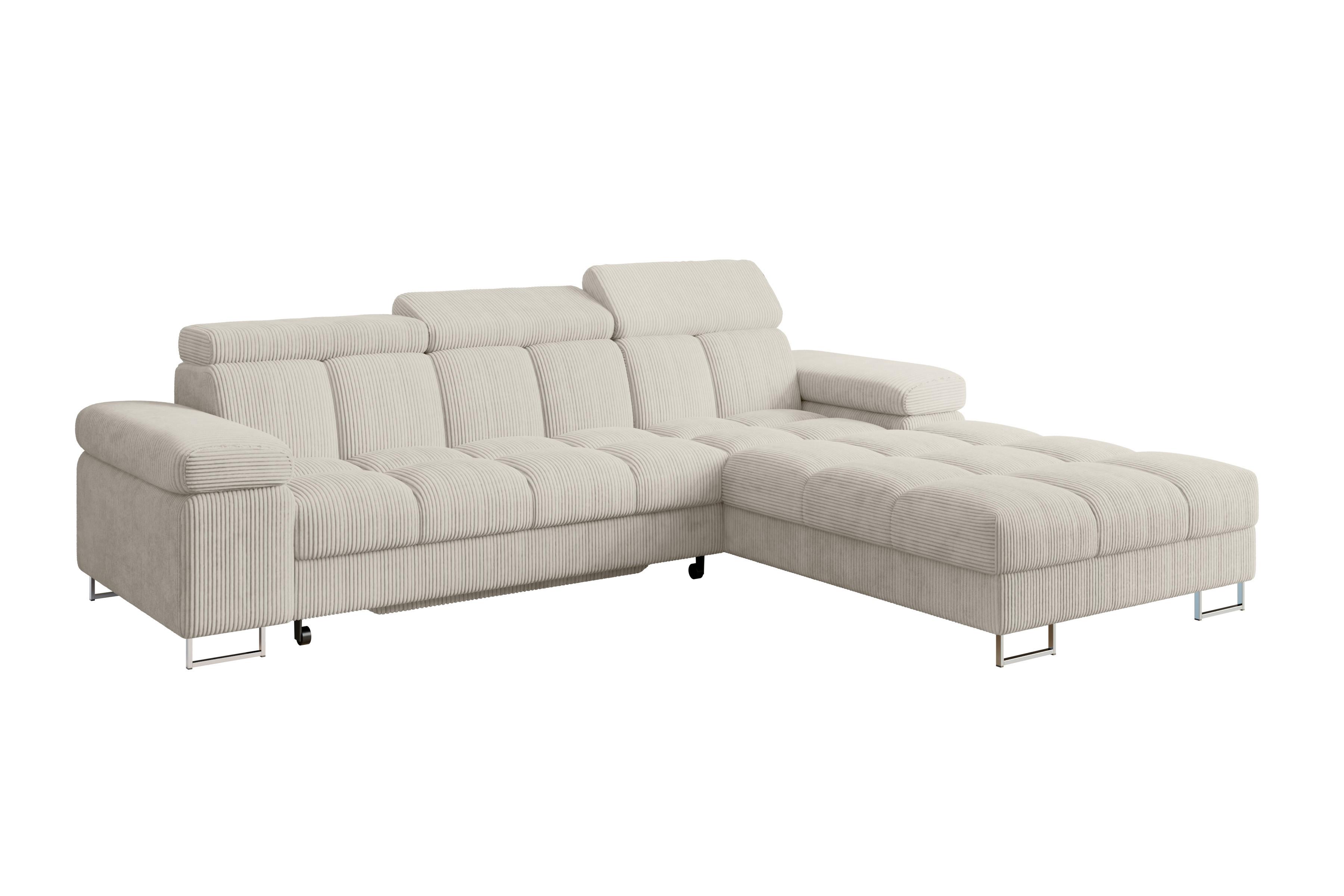 ECKSOFA mit Schlaffunktion Ottomane Rechts COMA L 271x203x79 Creme Cord - Mokka, Holzwerkstoff/Textil (203/271cm) - ALTDECOR
