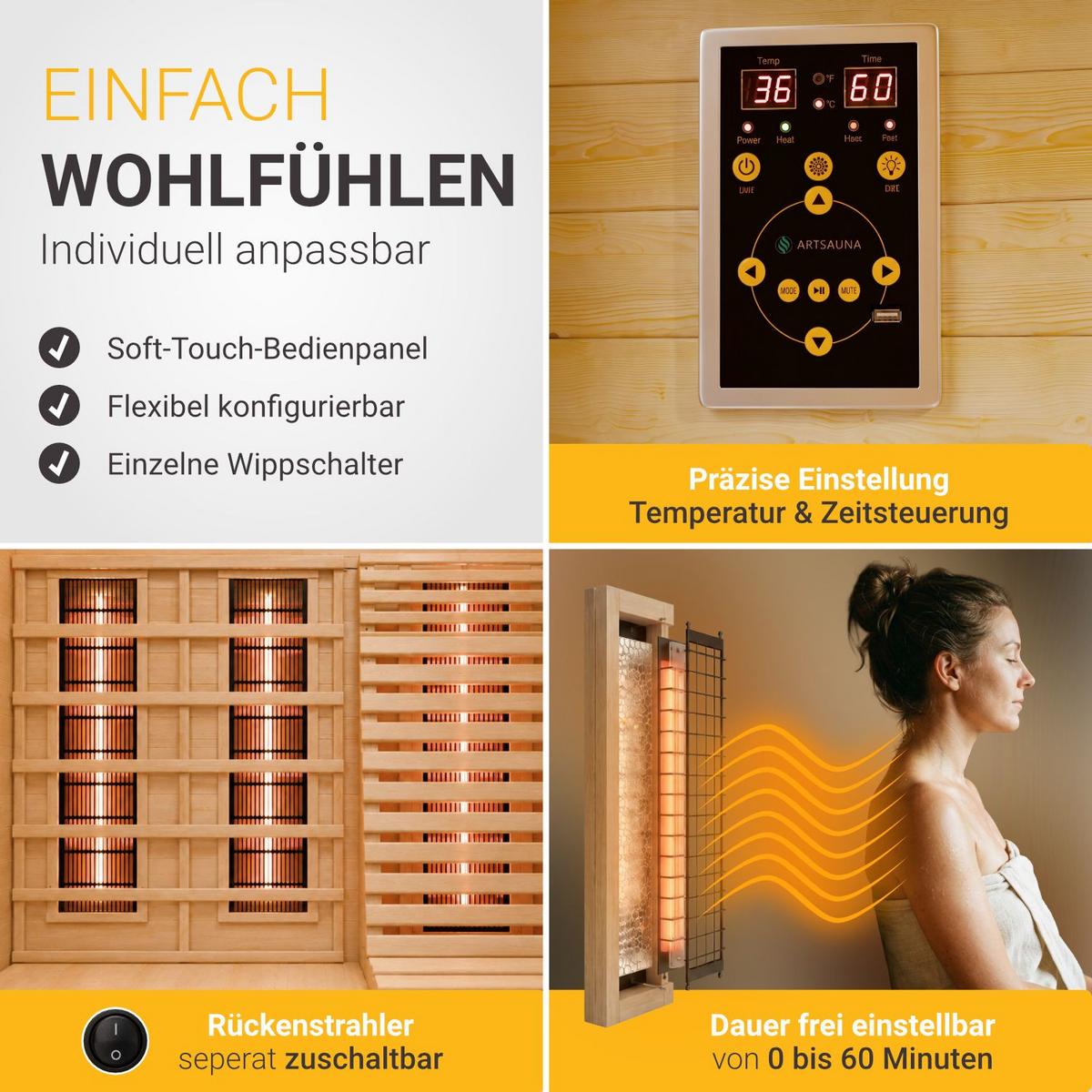 INFRAROTKABINE Aalborg mit Dual Technologie & Hemlockholz - Naturfarben, Holz (120/190/120cm) - Artsauna