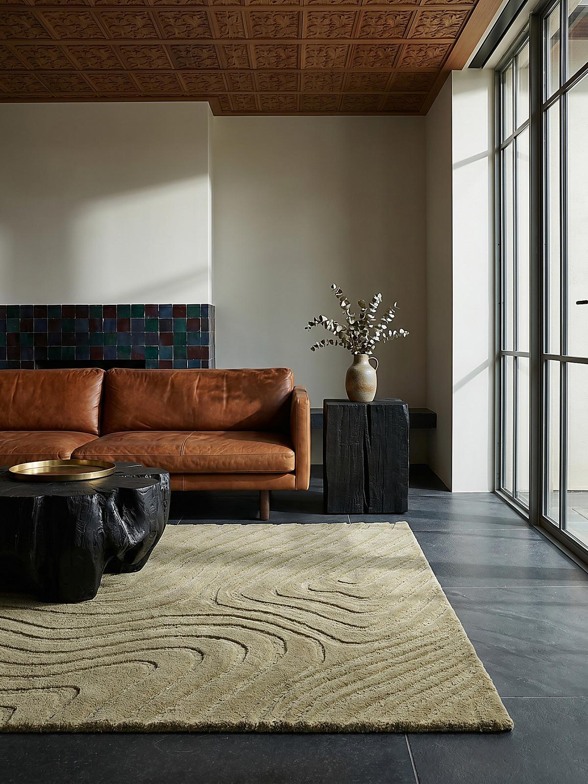 WOLLTEPPICH LEVEN, abstrakt, Olivegrün, 120 x 170 cm - Grün, Textil (170/120cm) - KADIMA DESIGN