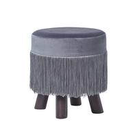 SAMT-HOCKER Warwick grau, Dreibein mit Fransen 32/32/35 cm - Grau, Textil (32/35/32cm) - Homescapes