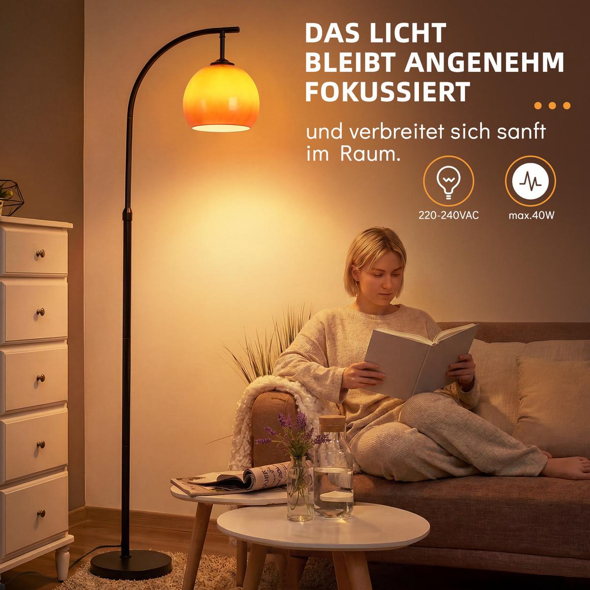 STEHLAMPE Jynvex 40/25/160 cm - Schwarz/Orange, Glas/Metall (40/25/160cm) - ZMH