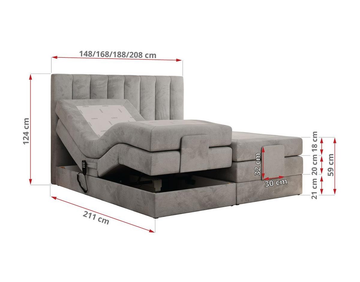 BOXBETT COMFORTO 140/200 - Hellgrau Velvet - H4 - Hellgrau, Holz/Textil (140/200cm) - MKS