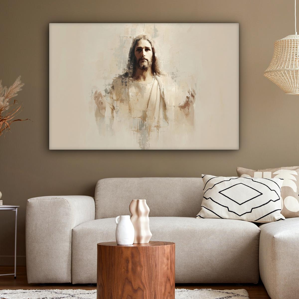 LEINWANDBILD Porträt - Abstrakt - Jesus - Beige XXL 150x100 cm - Beige, Textil (150/100cm) - MuchoWow