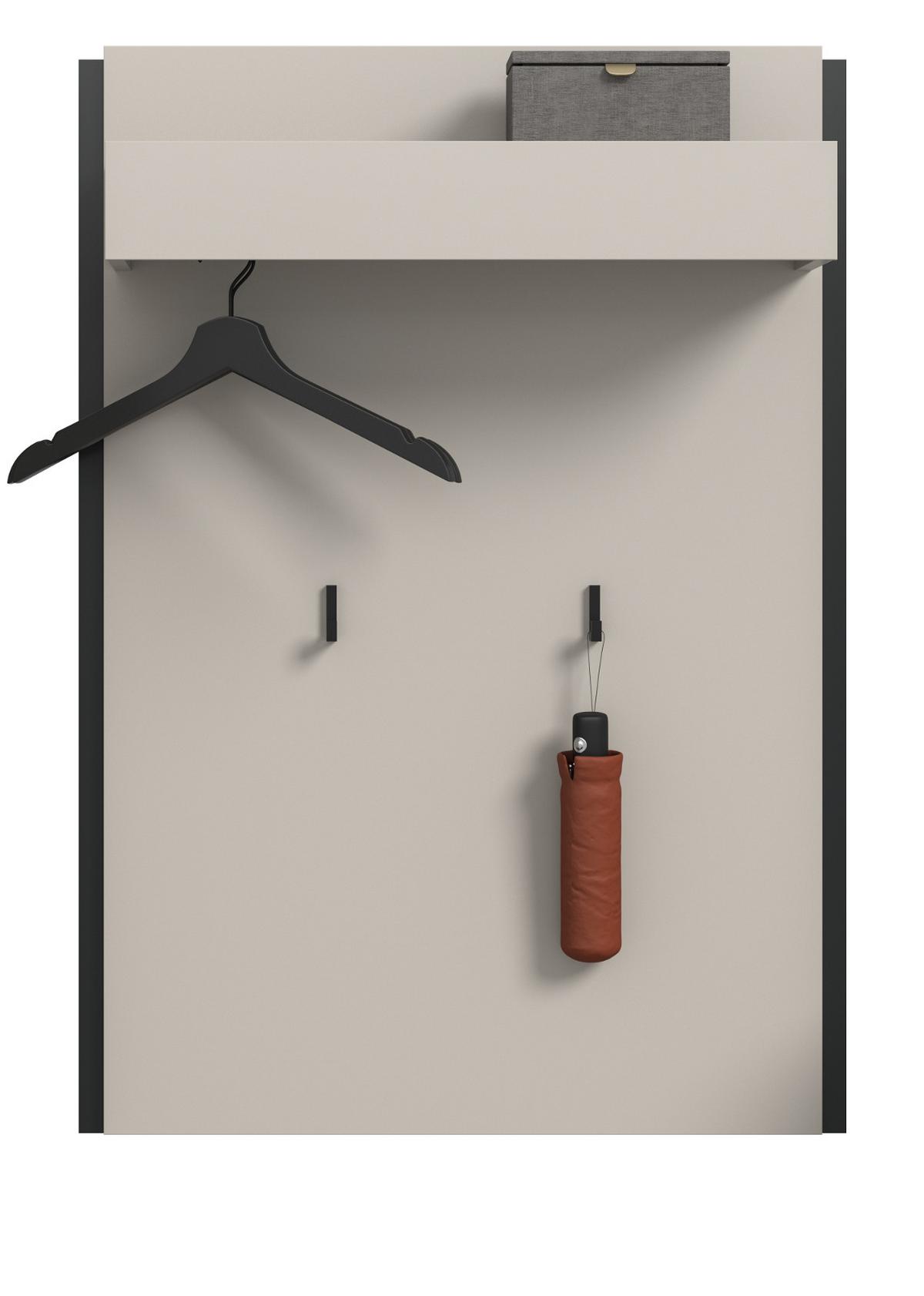 GARDEROBENPANEEL Kaschmir 75 x 106 cm, Wandgarderobe mit Kleiderstange - Kaschmir/Schwarz, Holzwerkstoff (75/106/30cm) - Inn.Furn
