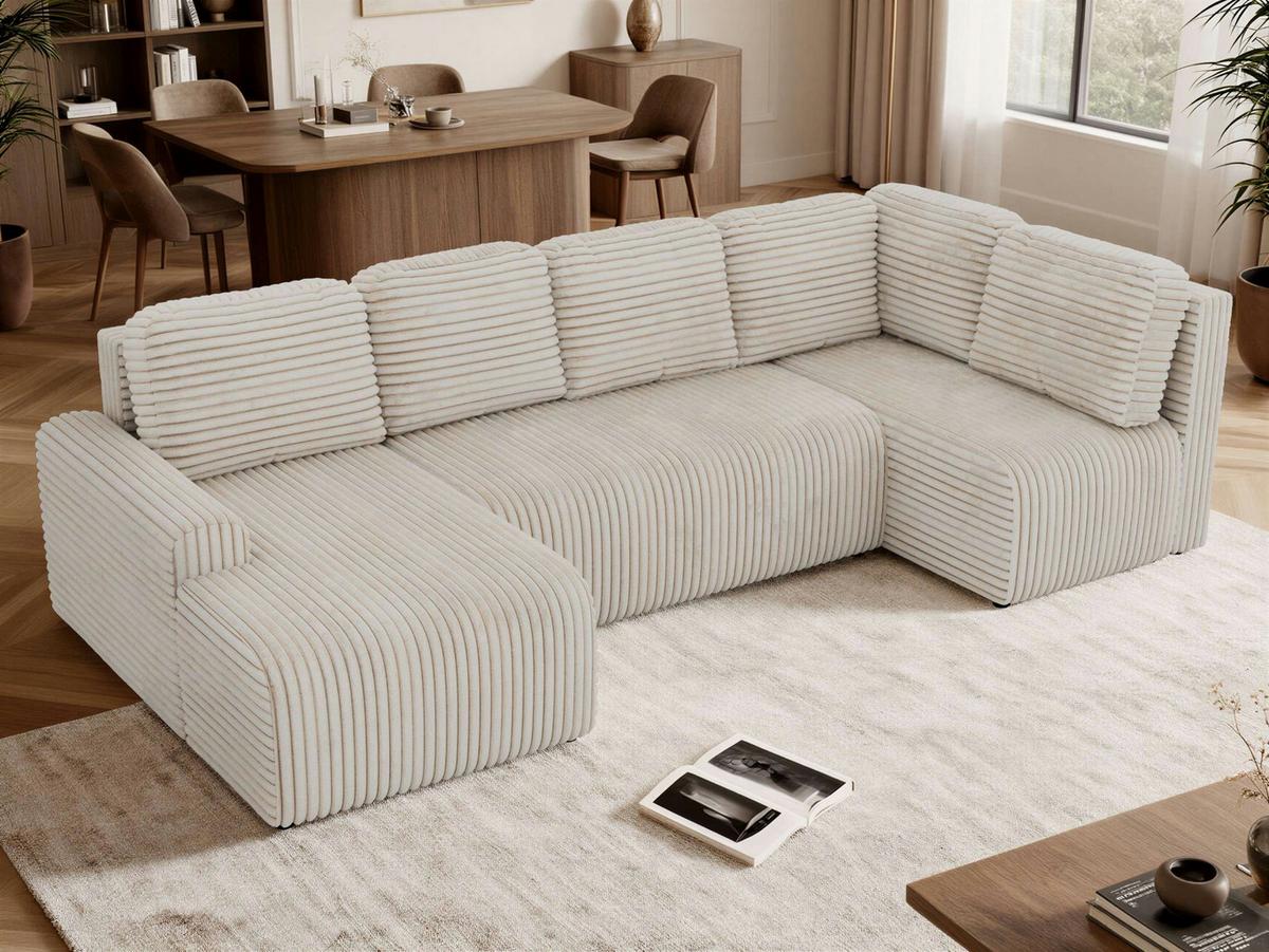 WOHNLANDSCHAFT NESSARO COR U Beige Cord - Rechts Seite - Beige/Schwarz, Kunststoff/Textil (151/92/307cm) - MKS