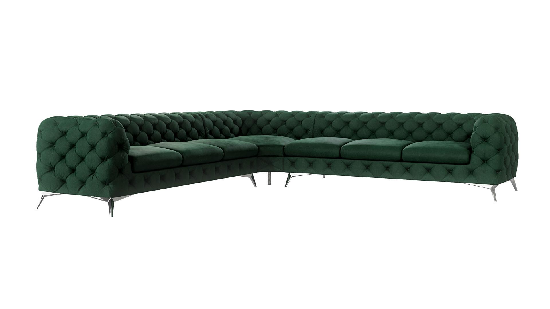 ECKSOFA Chesterfield Laura Flasche Grün Samt - Smaragdgrün/Silberfarben, Holz/Textil (323/323cm) - S-Style