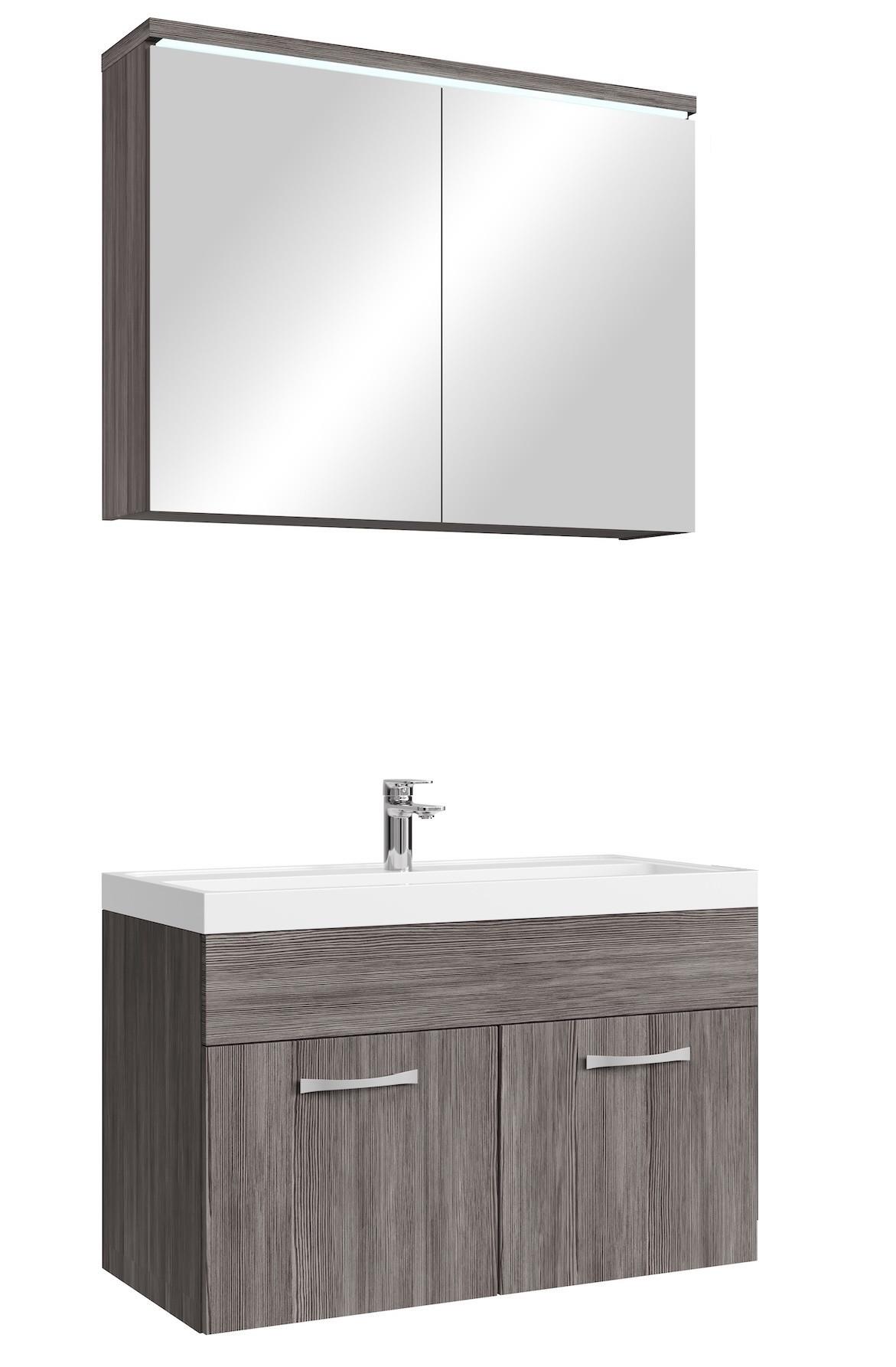 BADMÖBEL-SET Paso 3 Teile Grau Eiche - 80 x 35 x 55 cm - Eichefarben/Grau, Holz (80/55/40cm) - Badplaats