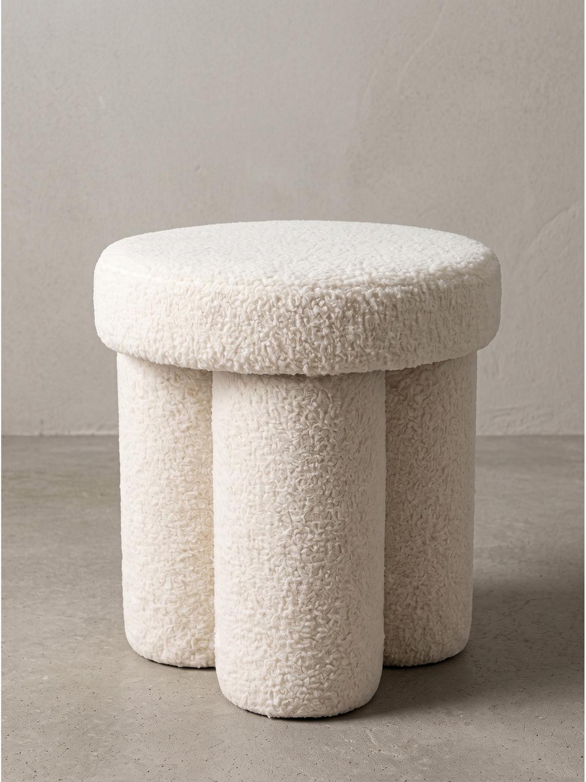 SITZHOCKER AVEN, Teddystoff, mit Textilbezug, Creme, Ø 40 x 45 cm - Beige/Creme, Textil (40/45/40cm) - KADIMA DESIGN