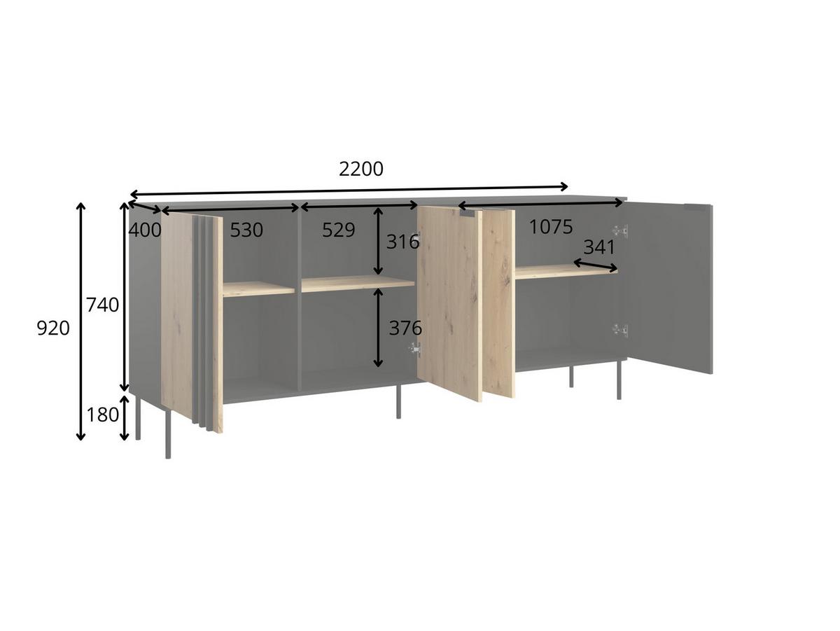 KOMMODE Schwarz, Eiche Artisan 220/92/40 - Schwarz/Eiche Artisan, Holzwerkstoff (220/92/40cm) - RAUMHIRSCH FURNITURE