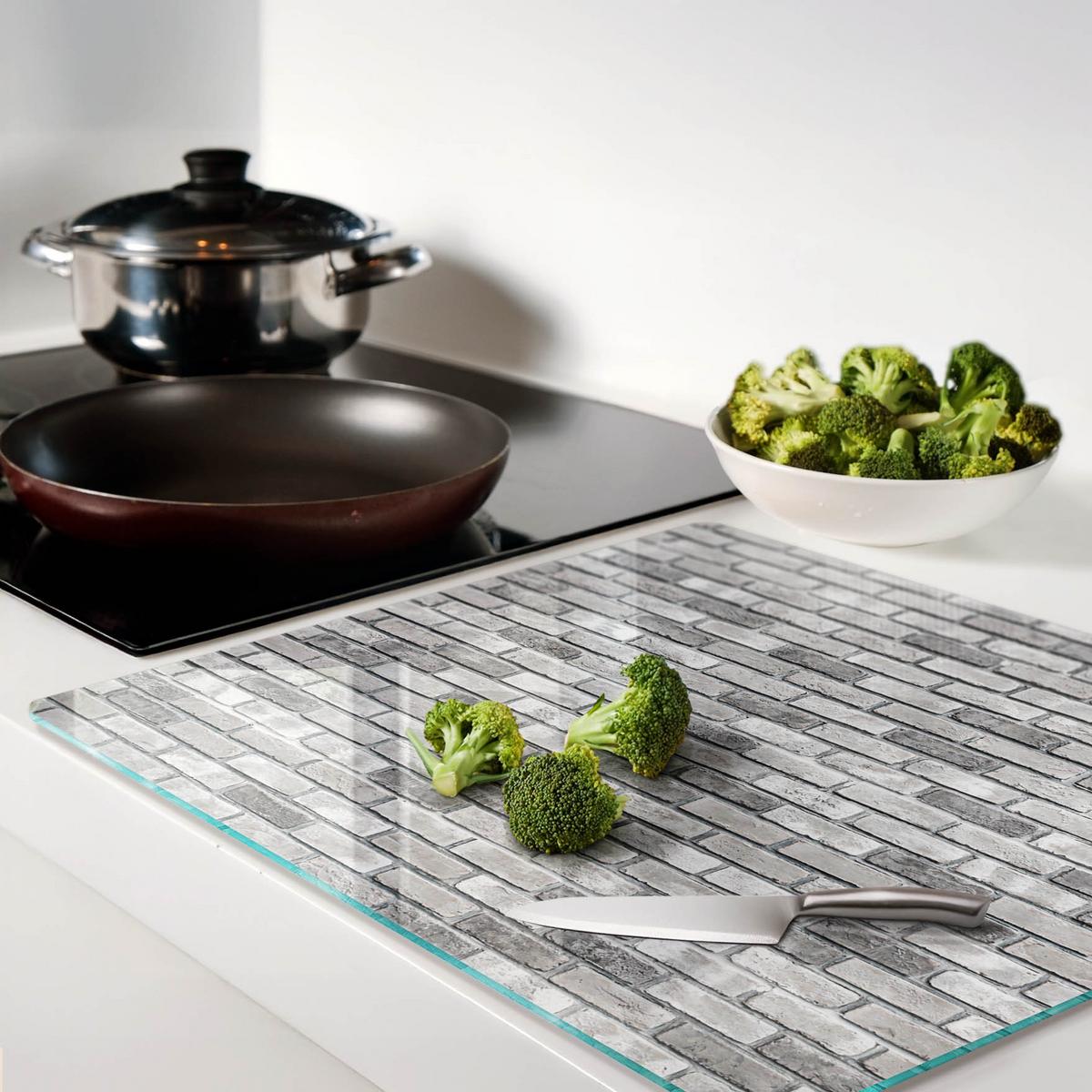 GLASPLATTE 60x52 cm Ziegelmauer - Grau, Glas (60/0.4/52cm) - TULUP