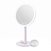 KOSMETIKSPIEGEL mit Licht mit Abnehmbare Saugnapfes, Violett, φ20 cm - Lila, Glas (20/35/20cm) - EMKE