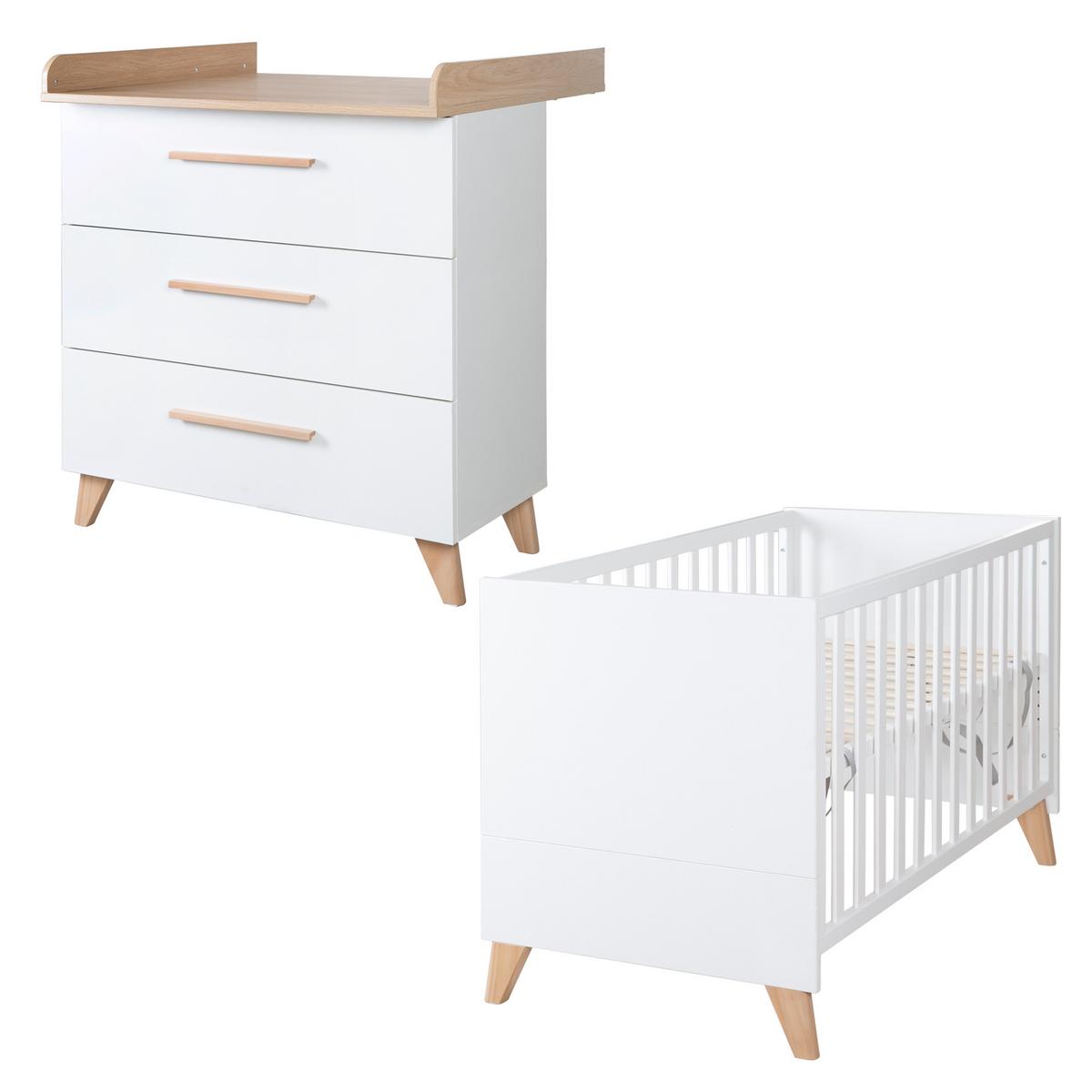 BABYMÖBEL SET Leon 2-teilig - Honigeiche/Weiß, Holz/Holzwerkstoff (100/98.5/52cm) - Roba