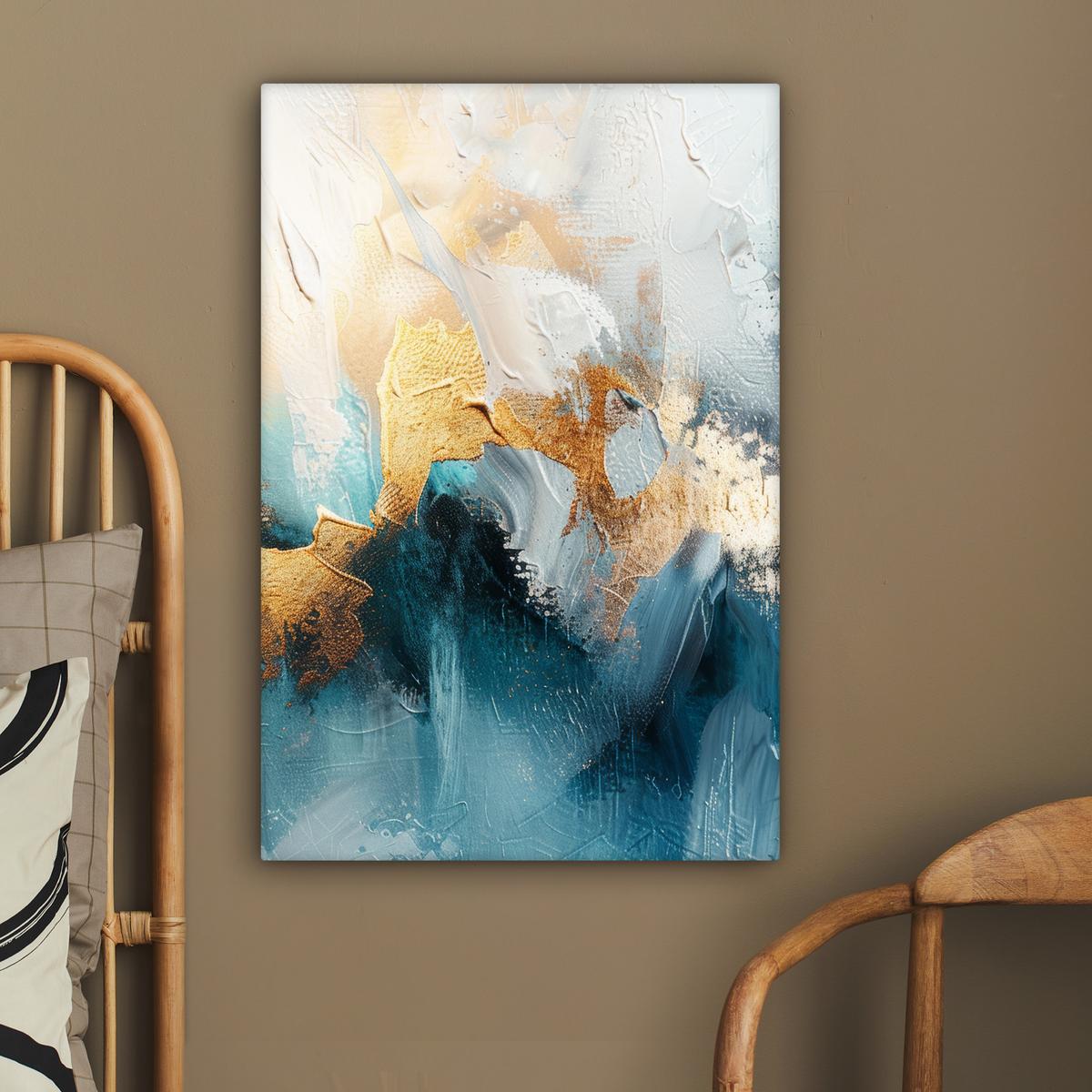 LEINWANDBILD Abstrakt - Kunst - Gold - Blau Wanddeko 40x60 cm - Petrol, Textil (40/60cm) - MuchoWow