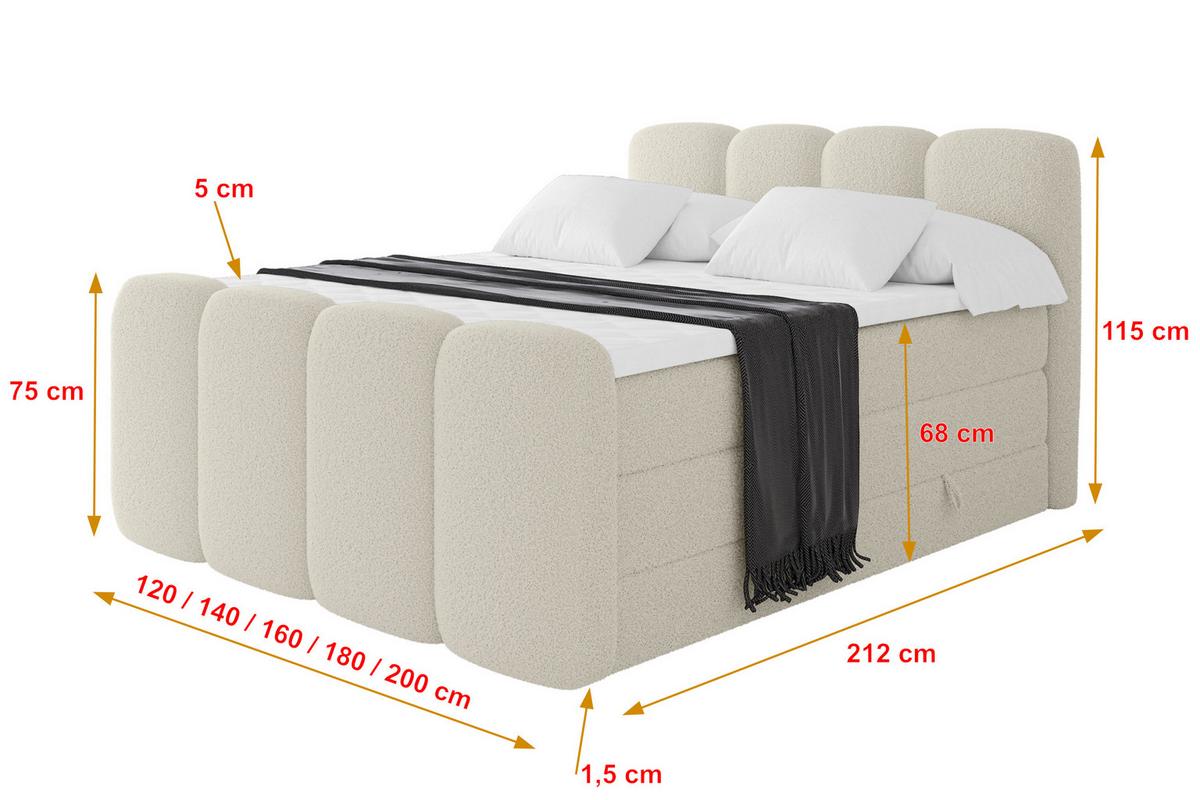 BOXBETT mit Matratze H3|H4 und Lattenrost - NINA-Z KING - 200x200 cm Quelle - Beige - Sandfarben, Holzwerkstoff (200/200cm) - ALTDECOR