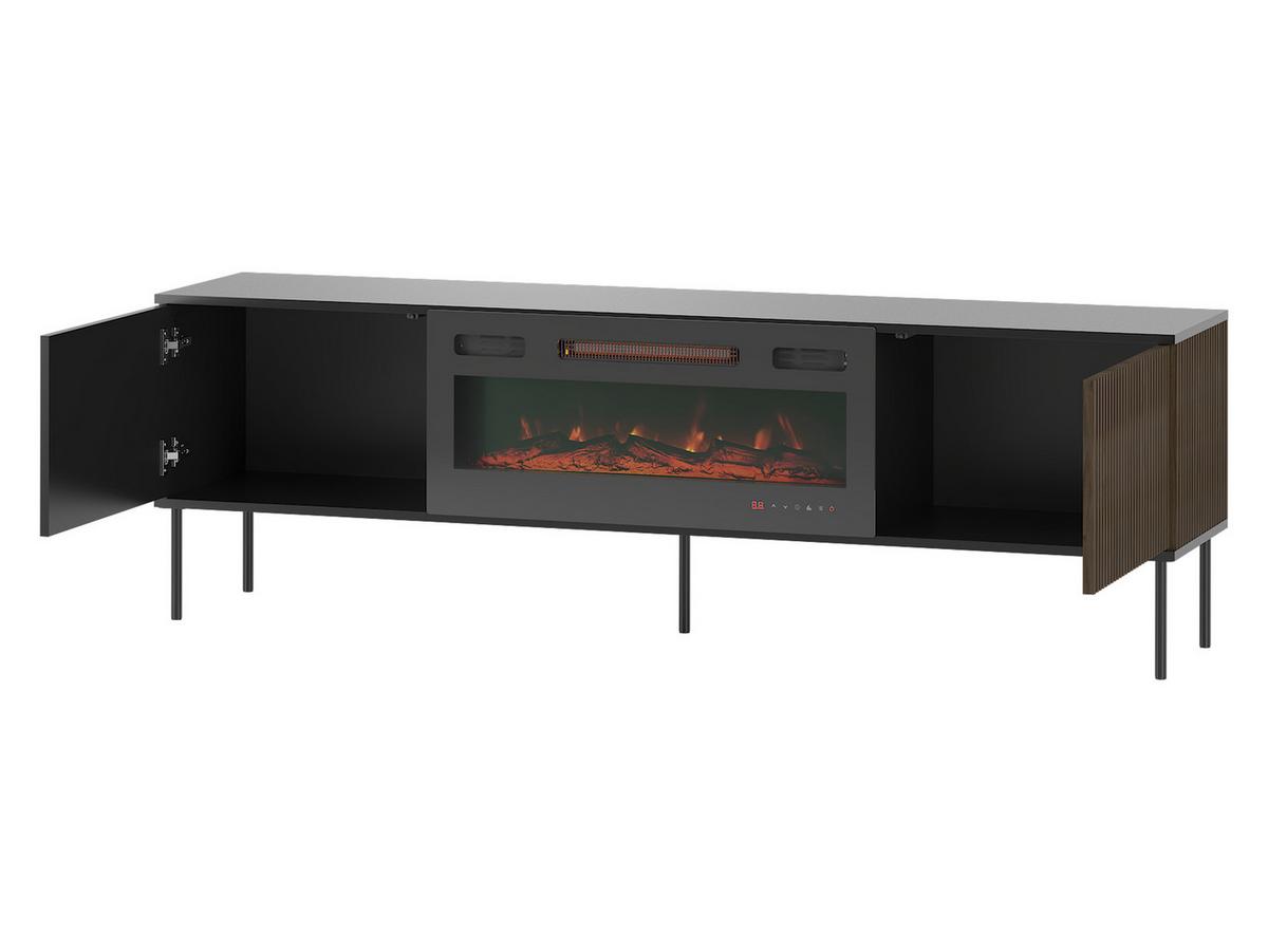 TV-LOWBOARD 180 Notte 05 mit Kamin - Nussbaumfarben/Schwarz, Holzwerkstoff/Metall (182/57/39cm) - MIRJAN24