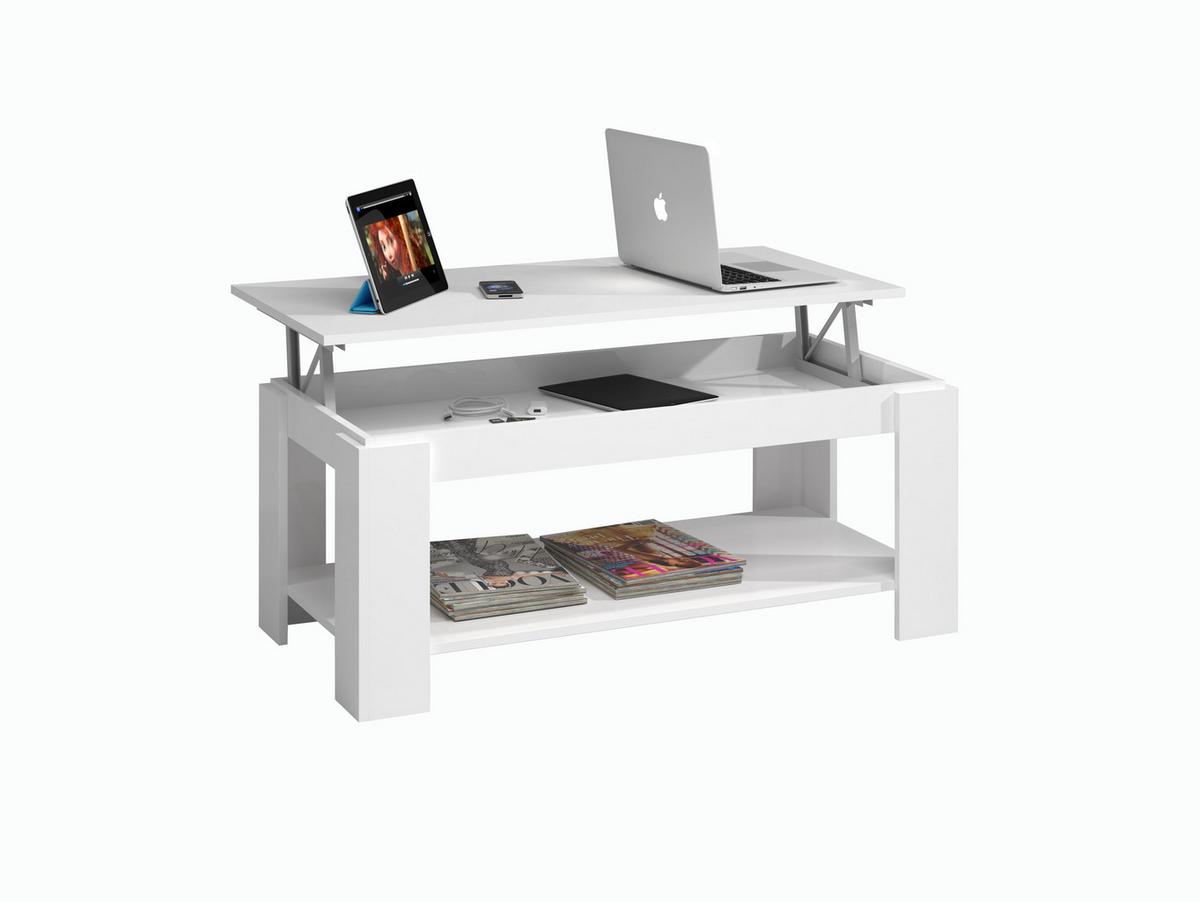 COUCHTISCH mit hochklappbarer Tischplatte L102 cm - Ambit - Weiß, Holzwerkstoff (8.3/50/43cm) - Calicosy