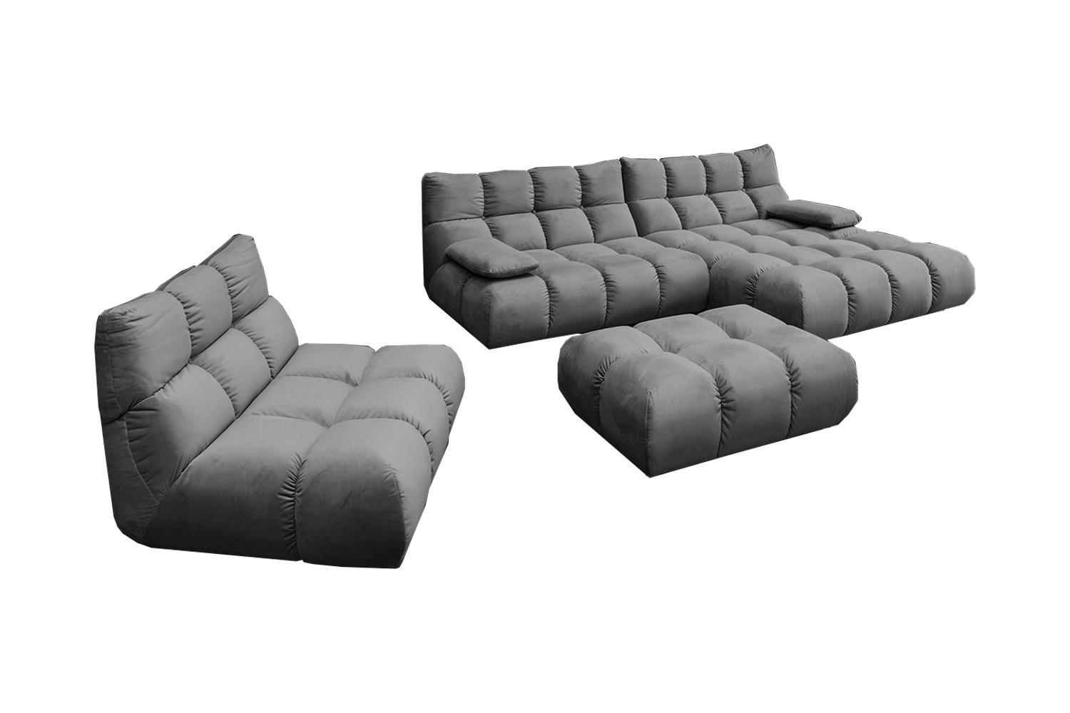 SITZGRUPPE VIVIEN 3ER SET Steingrau Velvet (1er-Set) - Grau, Kunststoff/Textil (510/85/359cm) - KAWOLA