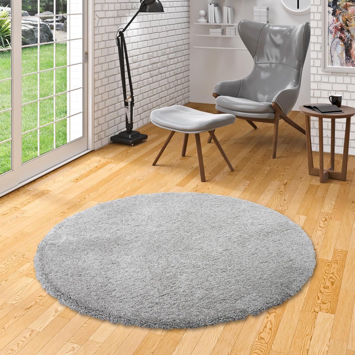 LUXUS HOCHFLOR SHAGGY TEPPICH DREAM RUND - Grau, Textil (133/133cm) - Snapstyle