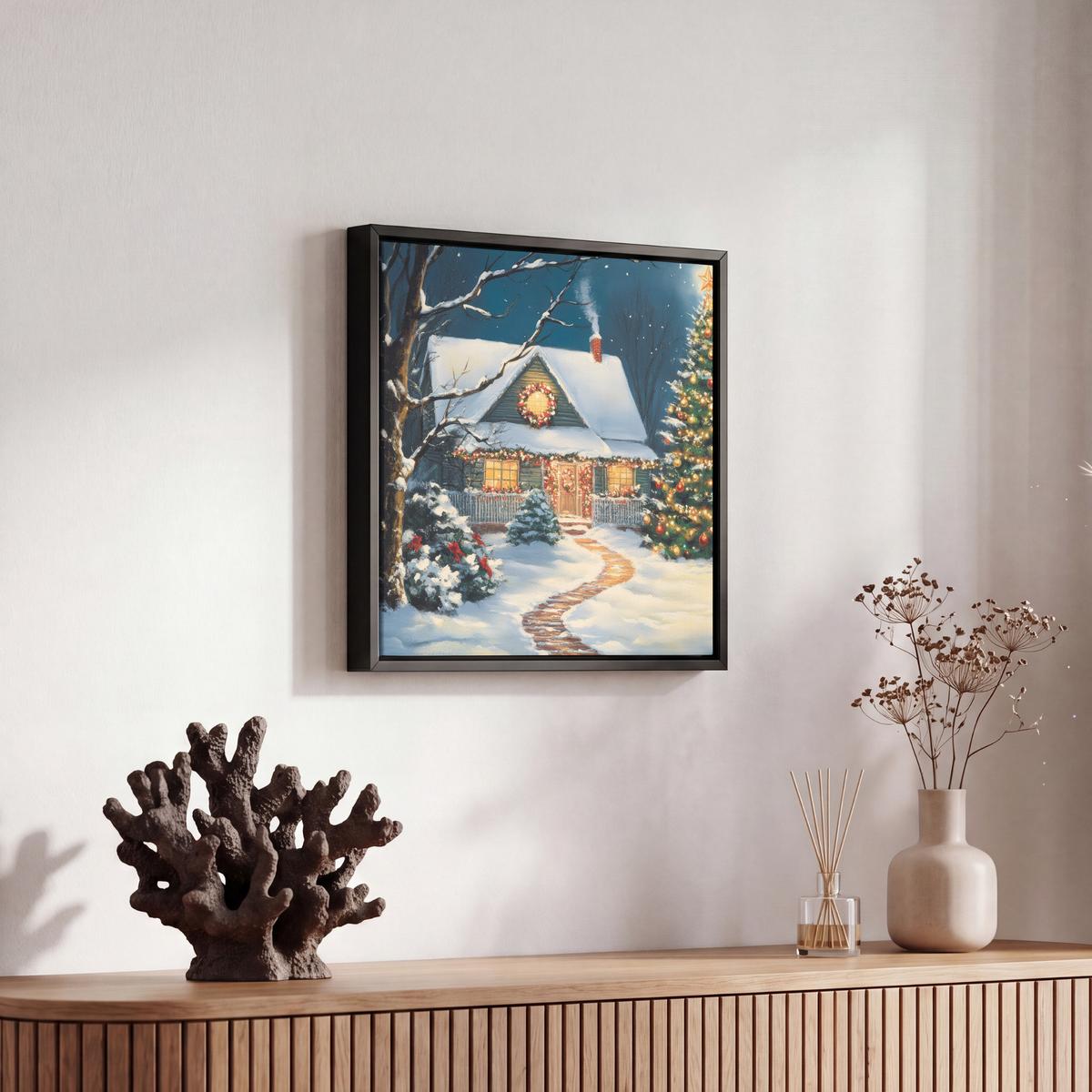 LEINWAND Bilder mit Rahmen - Weihnachten - Weihnachtsbaum - Winter - Zuhause - Schnee - 20x20 - Smaragdgrün, Textil (20/20cm) - MuchoWow