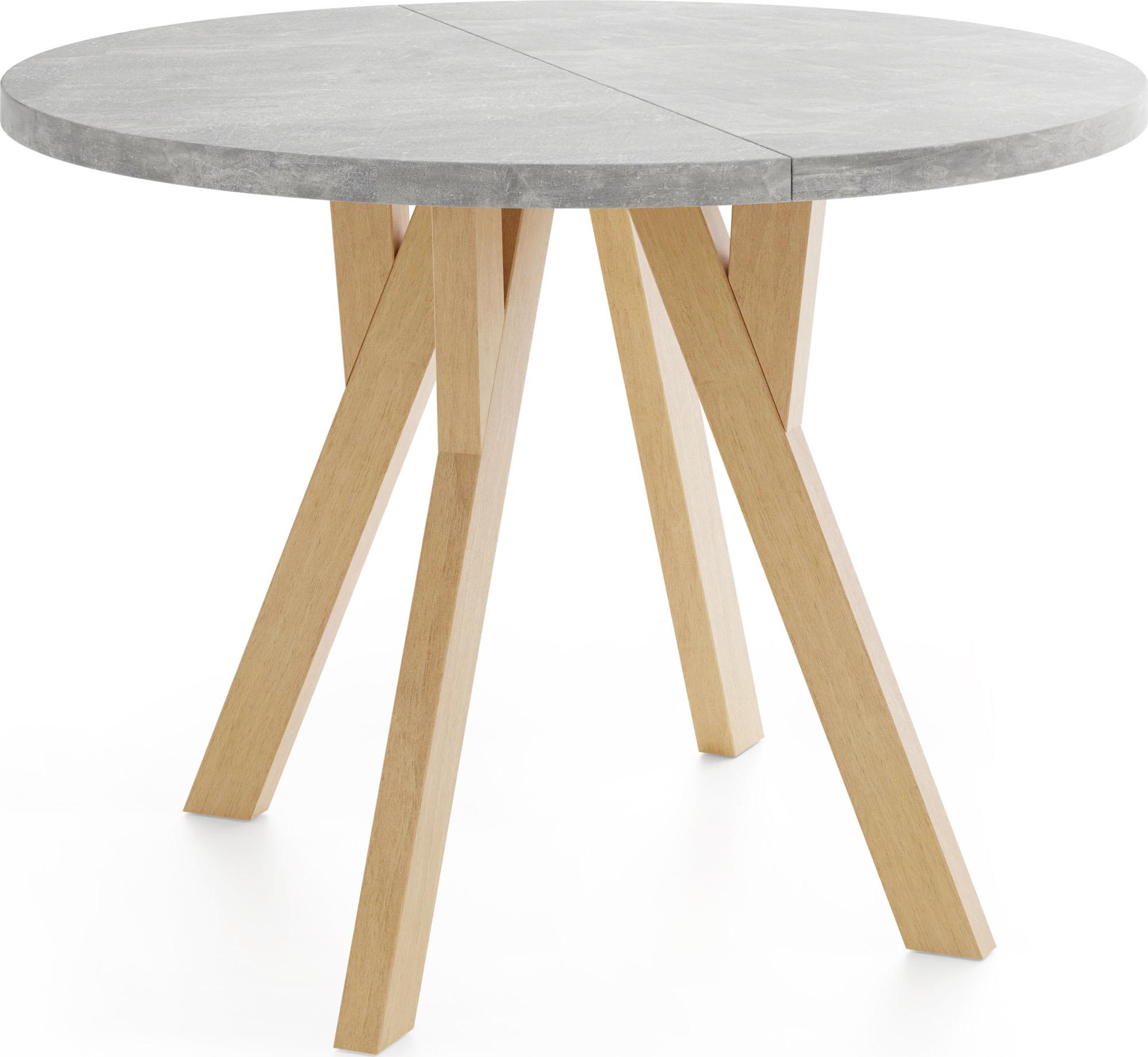 ESSTISCH Avero runder ausziehbarer, Beton grau 80-160/80/77 cm - Hellbraun/Hellgrau, Holz/Holzwerkstoff (80/160/77cm) - WFL GROUP