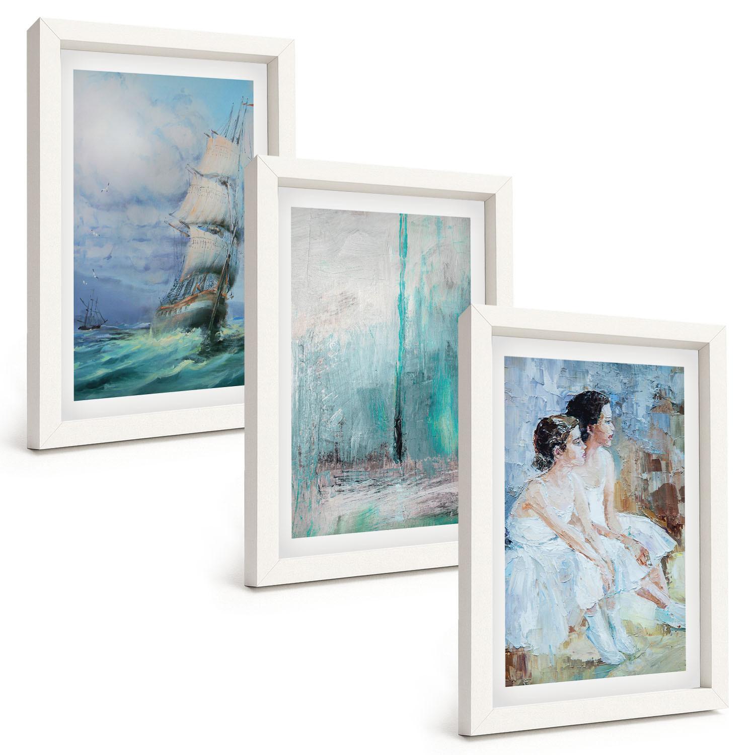 BILDER SET 3er Set - 20x30 cm Weißer Rahmen - Abstrakte Tänzerin auf dem Schiffsmeer - Weiß, Kunststoff (20/30cm) - TULUP