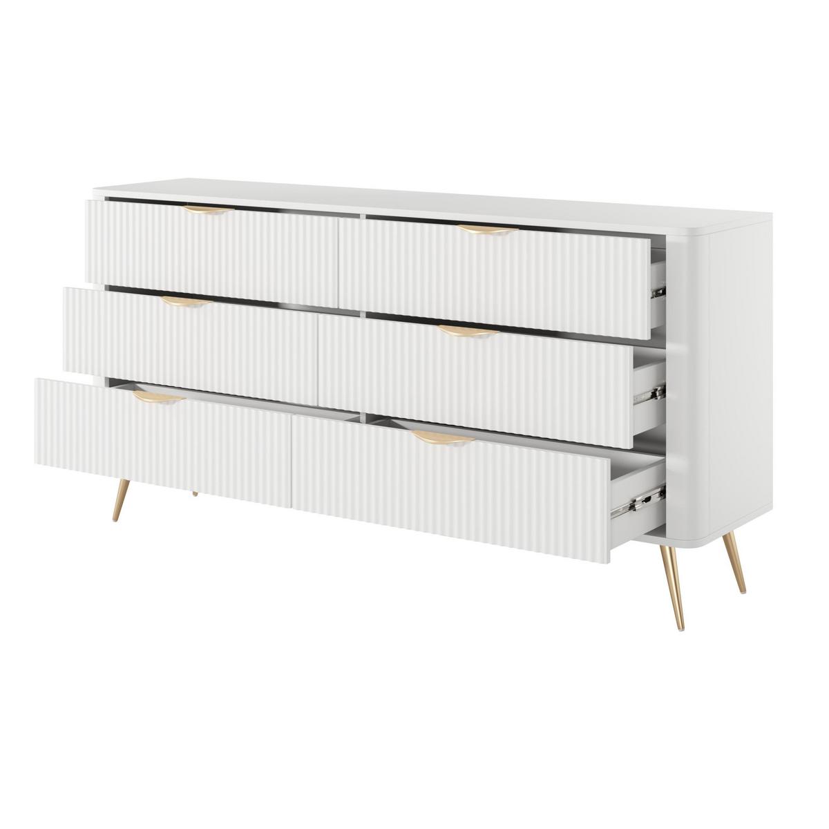 SIDEBOARD Vespasia 6S Beige 163,2/81,2/38 cm – Geriffelte Fronten - Goldfarben/Weiß, Holzwerkstoff/Metall (163/81.2/38cm) - AX Living