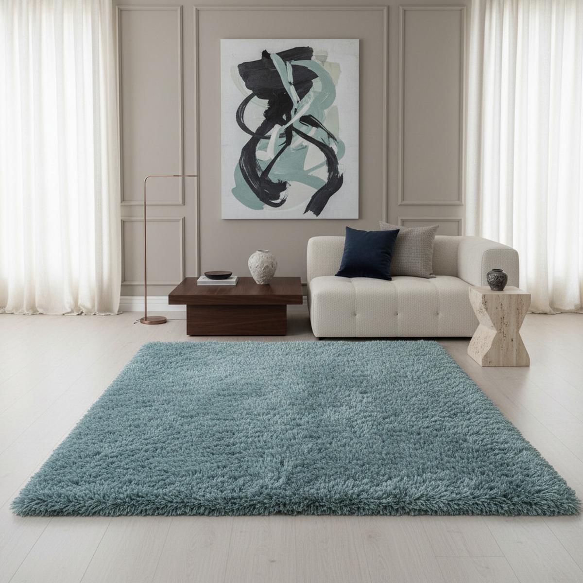 HOCHFLORTEPPICH SALZACH, einfarbig, Blau, 80 x 150 cm - Blau, Textil (150/80cm) - KADIMA DESIGN